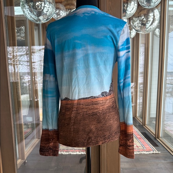 Zara Blue and Brown Scenic Print Long Sleeve Tee - Picture 2 of 4